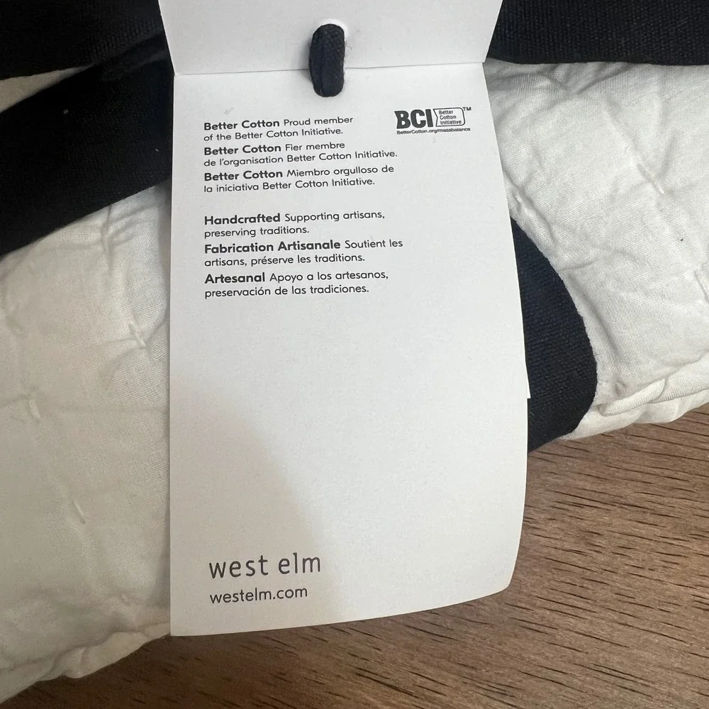 West Elm Alabaster Airy Cotton Voile Solid Sham Creamy White Quilted‎ Standard